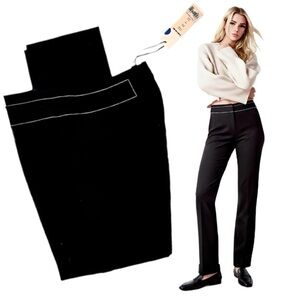 NWT Vintage ELIZABETH AND JAMES Black Straight Leg White Top Stitched Trouser 8